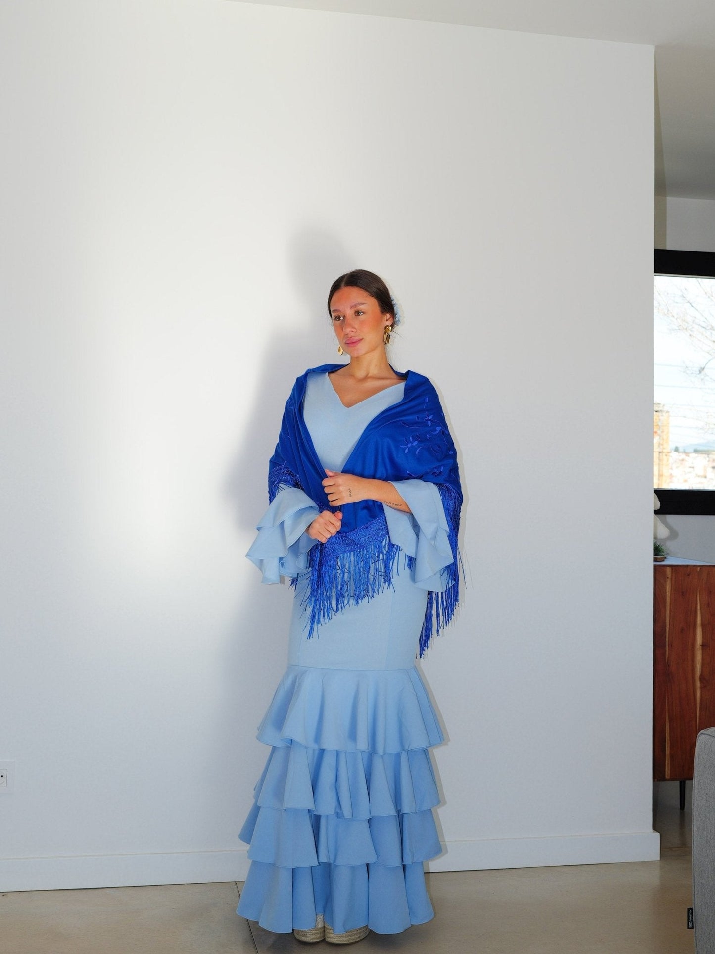 Mantón flamenca bordado flores klein