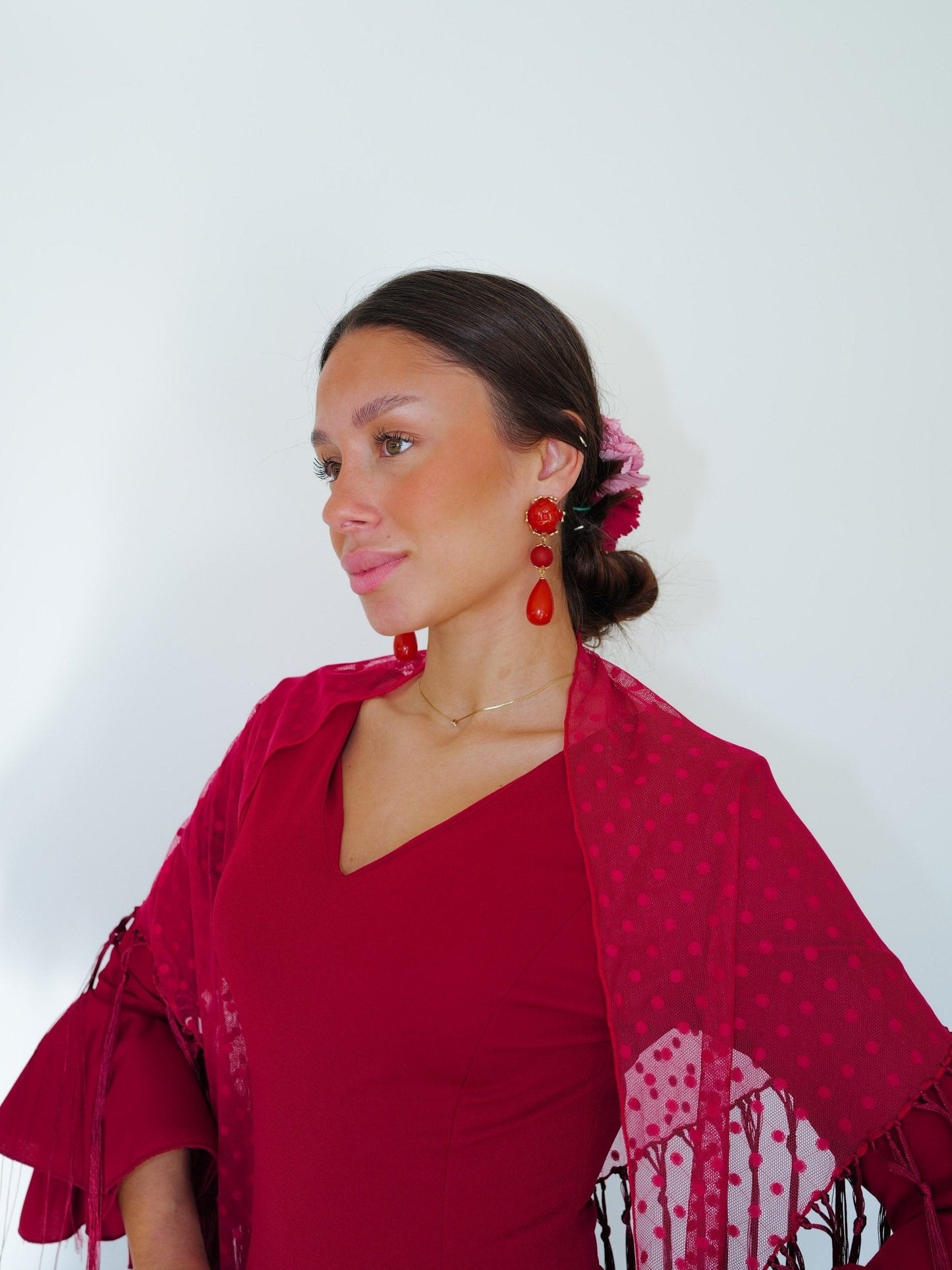 Pendientes cascada gota piedras rojo