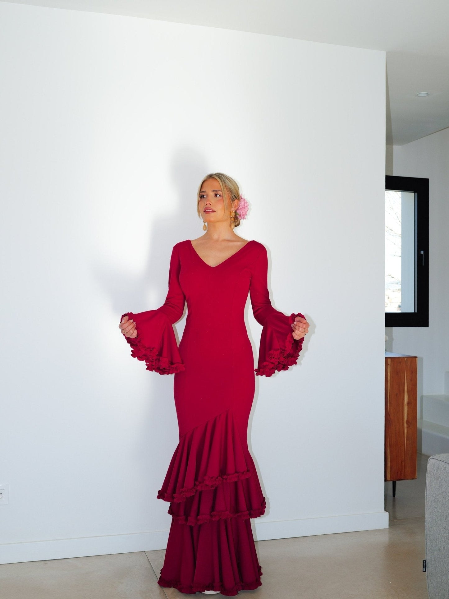 Traje flamenca asimétrico burdeos