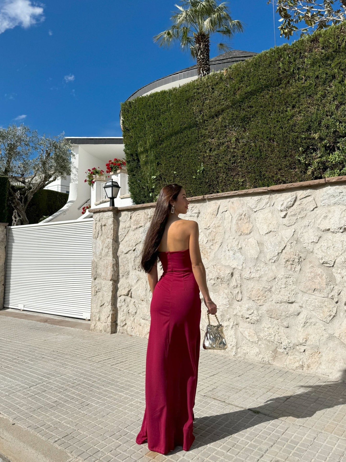 Vestido corazon ajustado burdeos