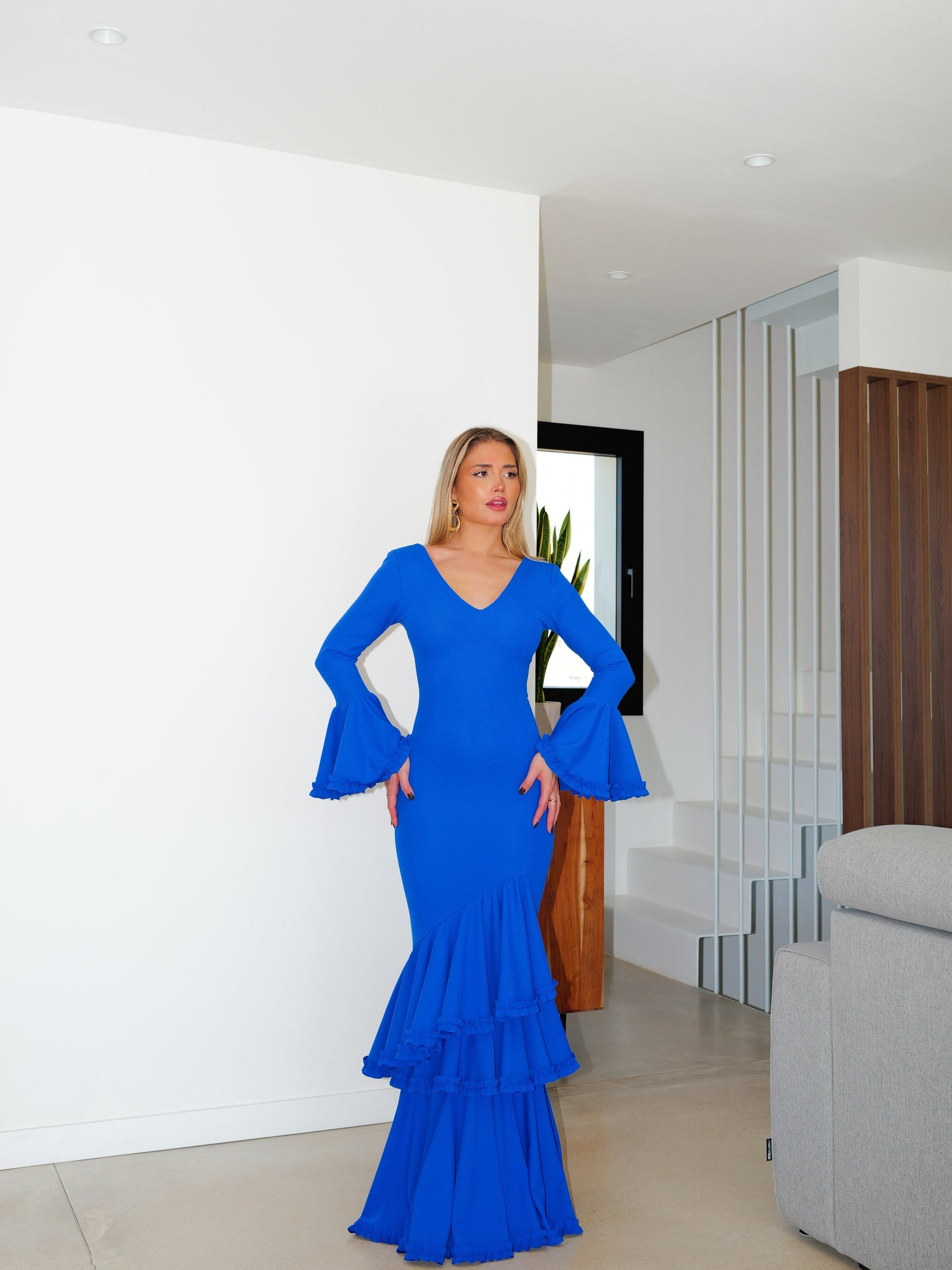 Traje flamenca asimétrico azul