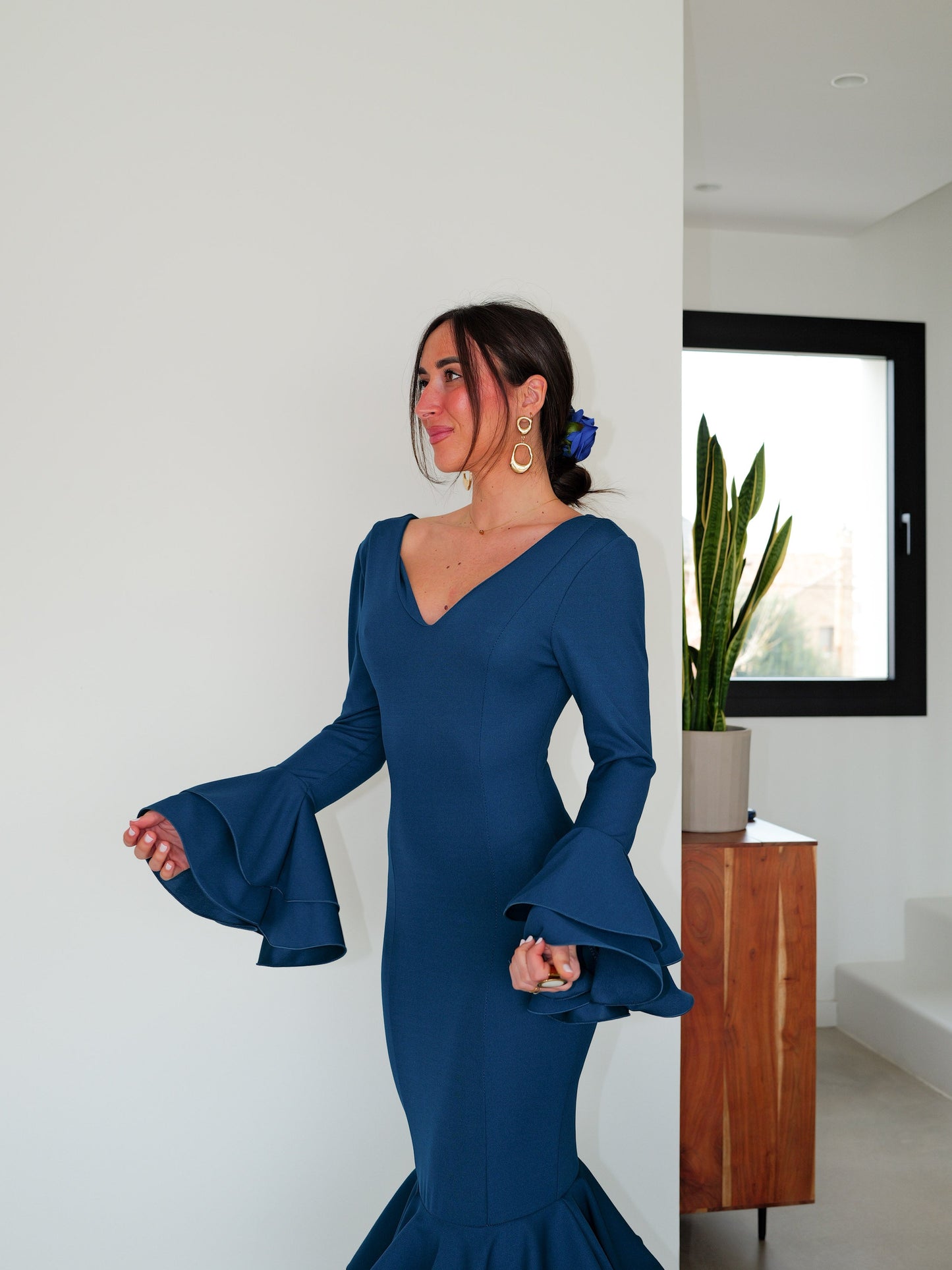 Traje flamenca volantes petróleo