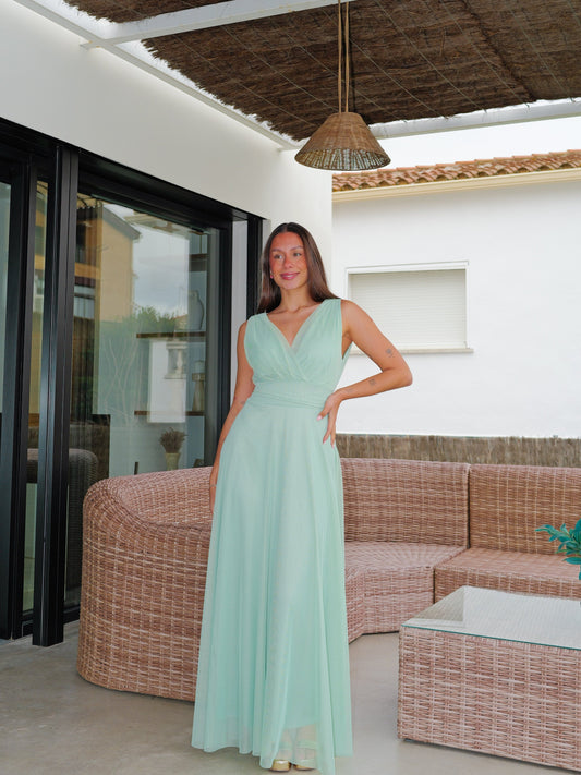 Vestido tulle pico menta