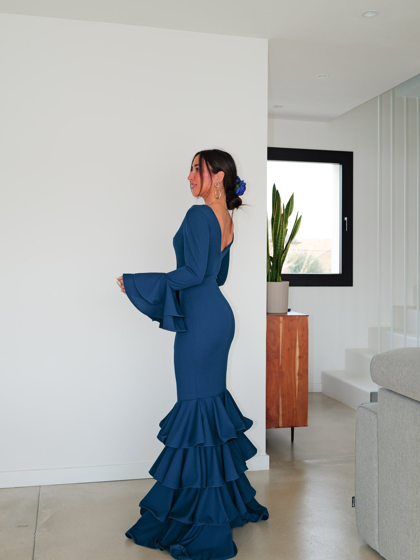 Traje flamenca volantes petróleo