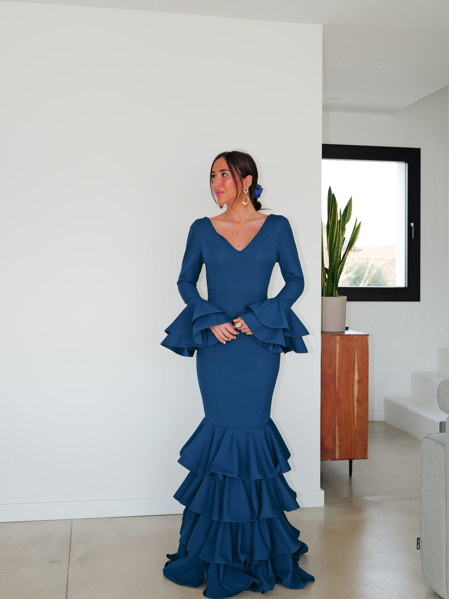 Traje flamenca volantes petróleo