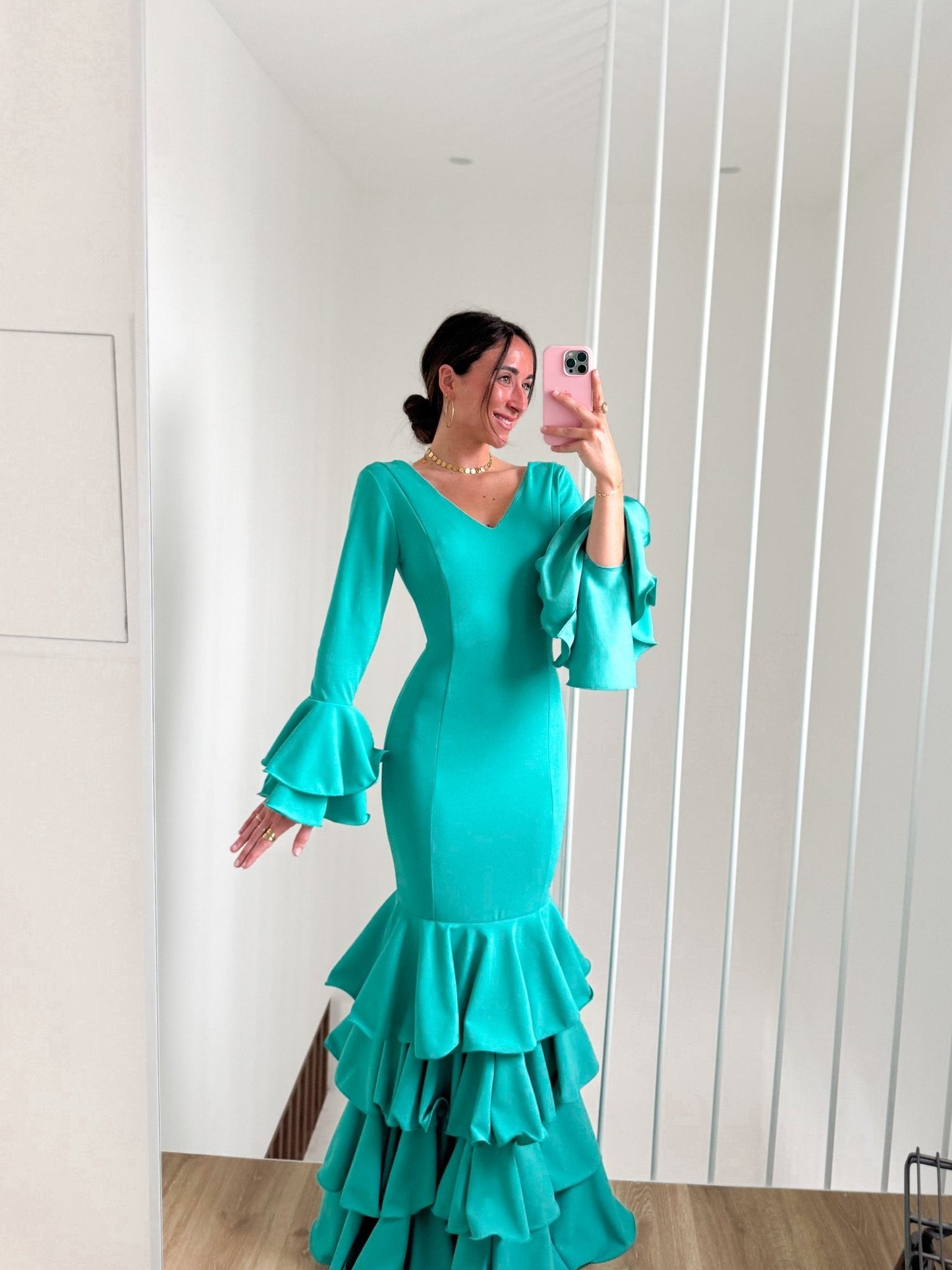 Traje flamenca volantes turquesa