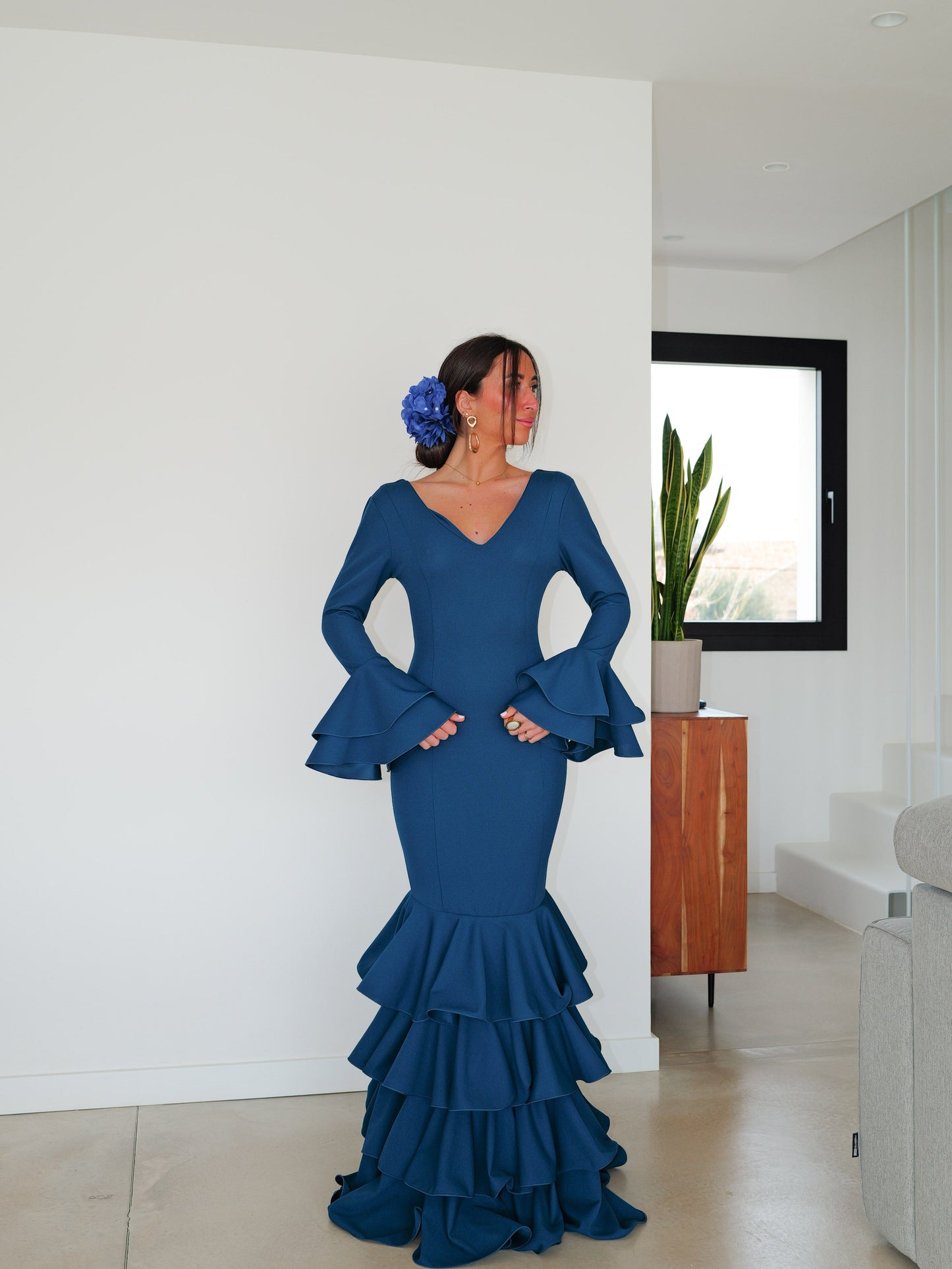 Traje flamenca volantes petróleo