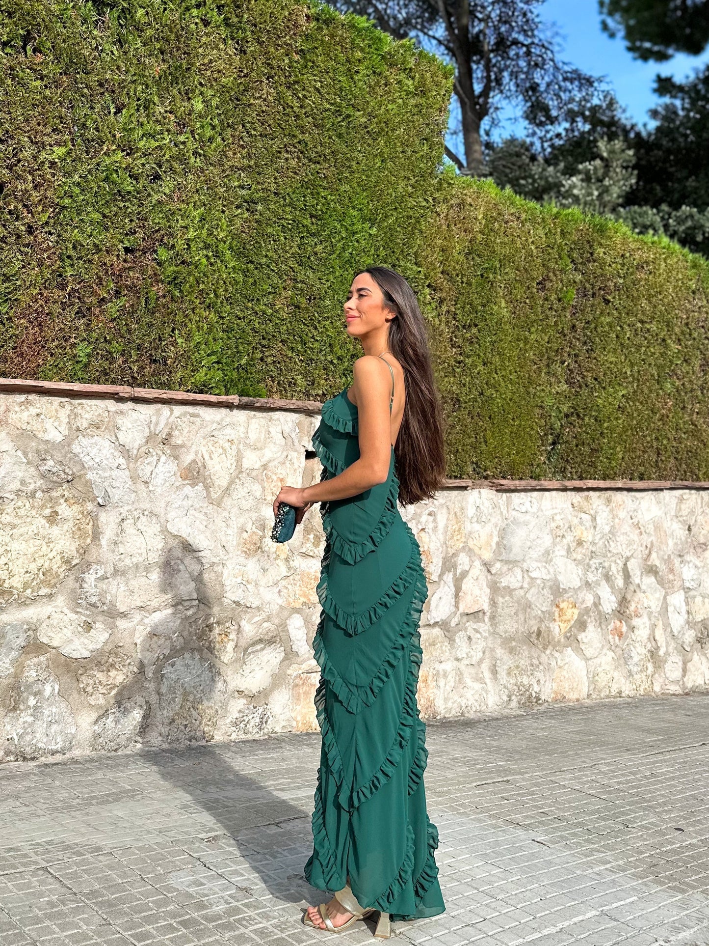 Vestido volantes crepe chocolate