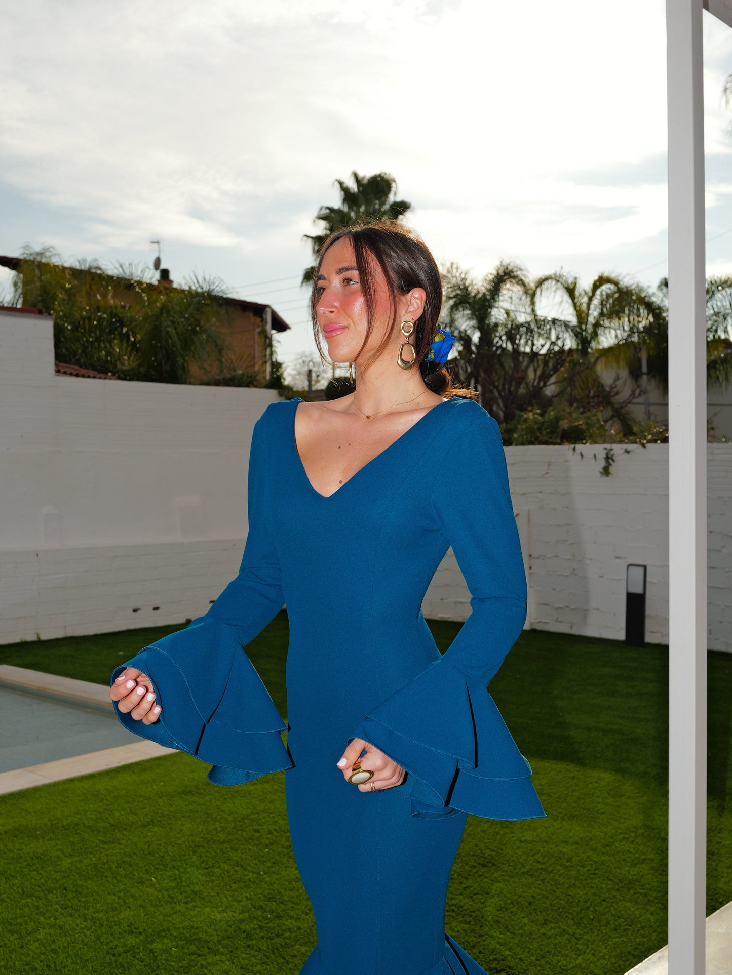 Traje flamenca volantes petróleo