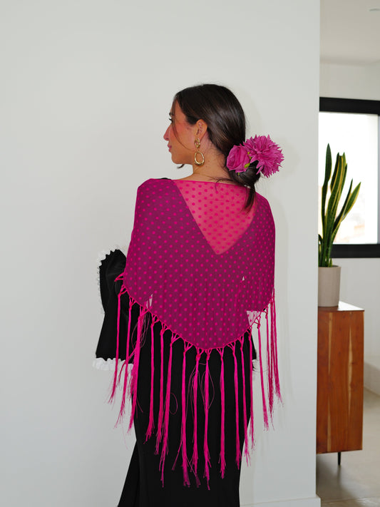 Mantón flamenca topos fucsia