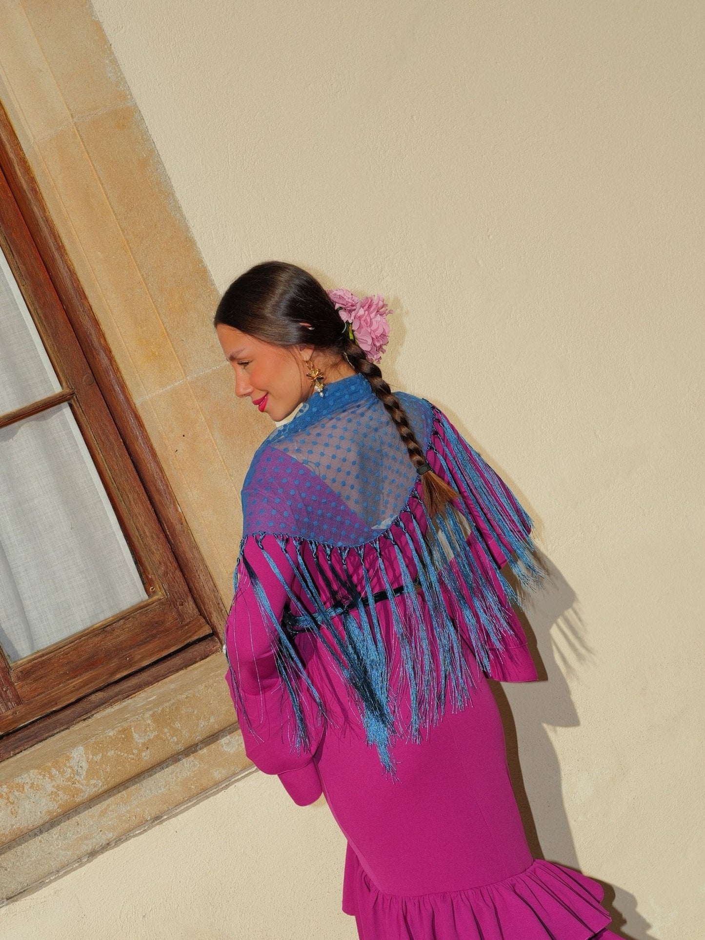 Mantón flamenca topos petróleo