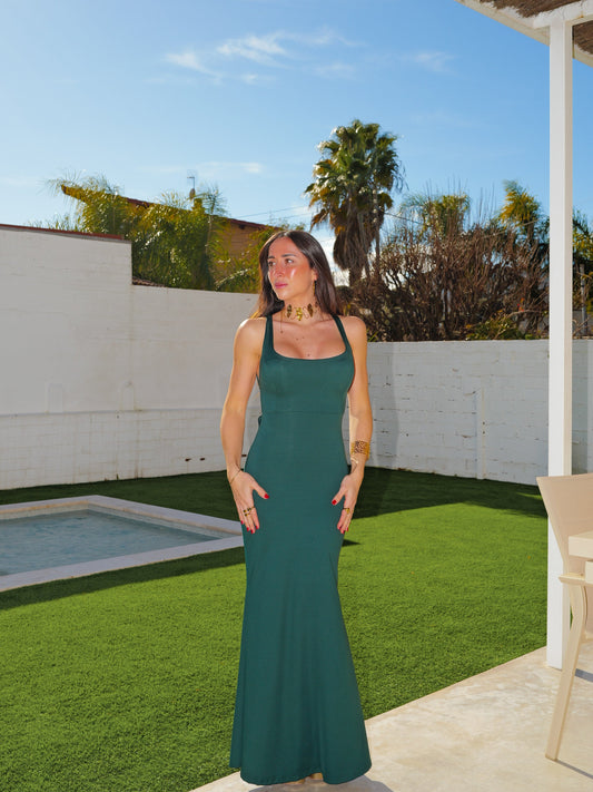 Vestido largo escote cuadrado entrelazado botella