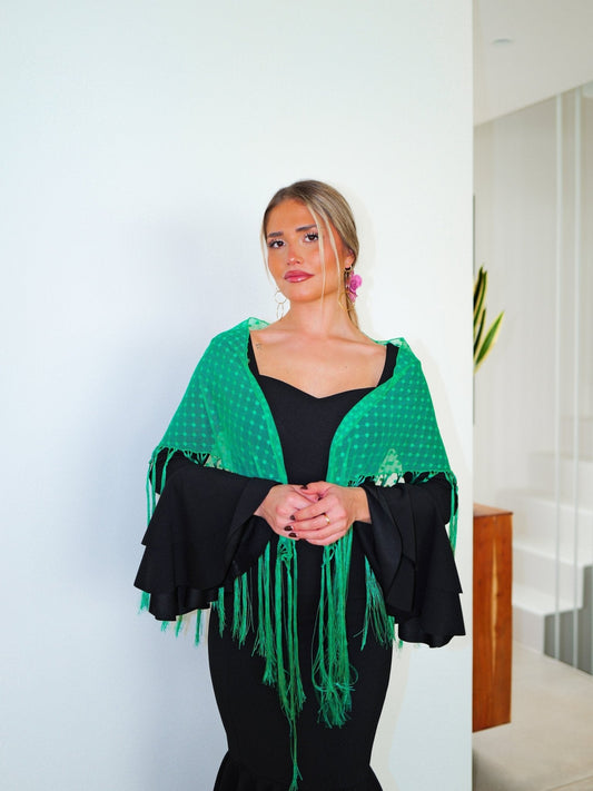 Mantón flamenca topos verde