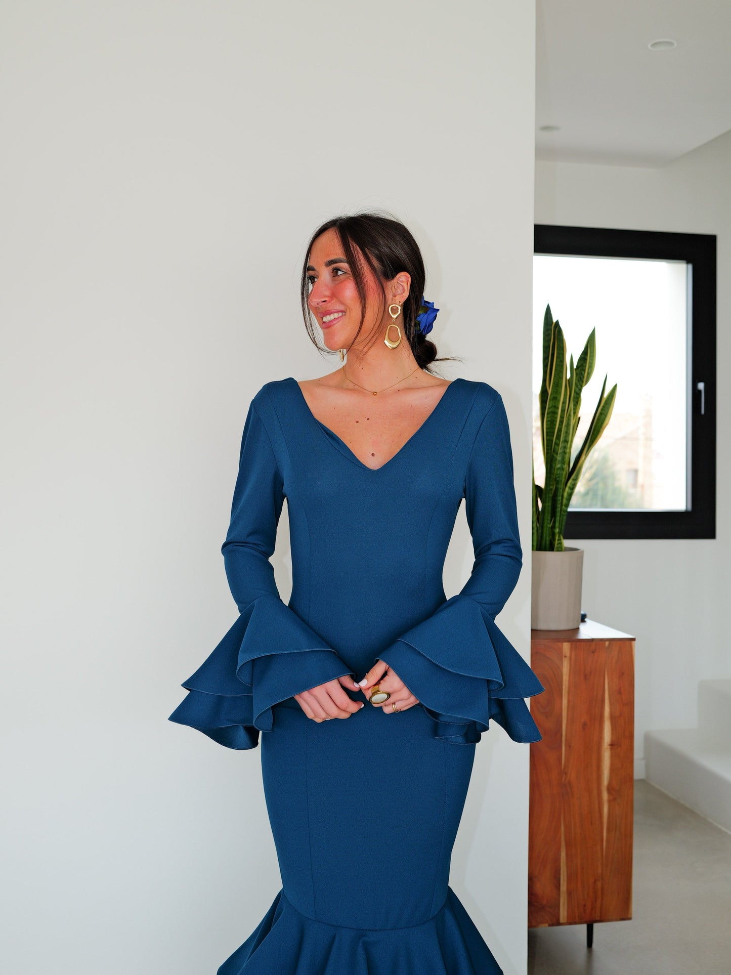 Traje flamenca volantes petróleo