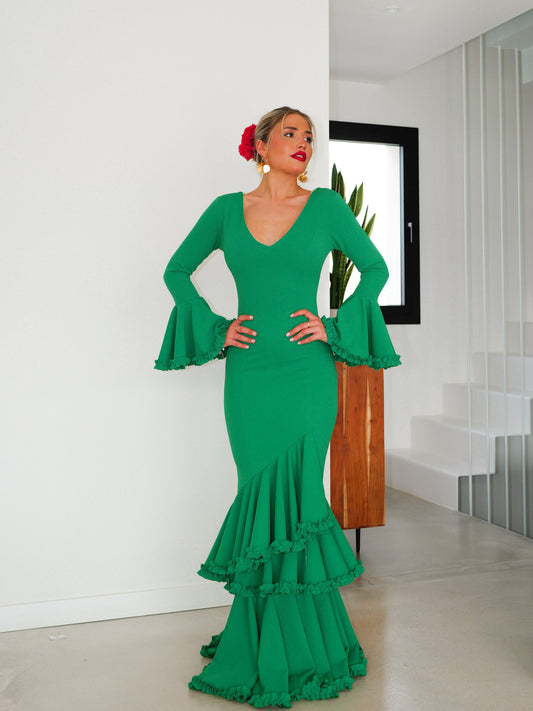 Traje flamenca asimétrico verde