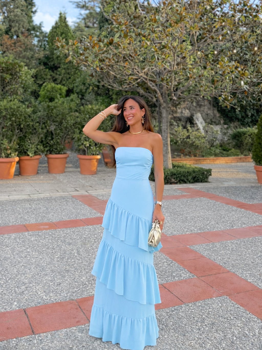 Vestido palabra volantes celeste