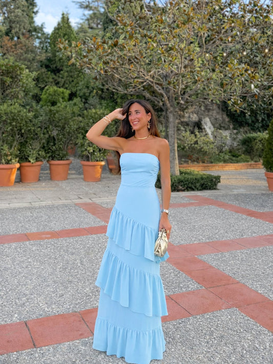 Vestido palabra volantes celeste