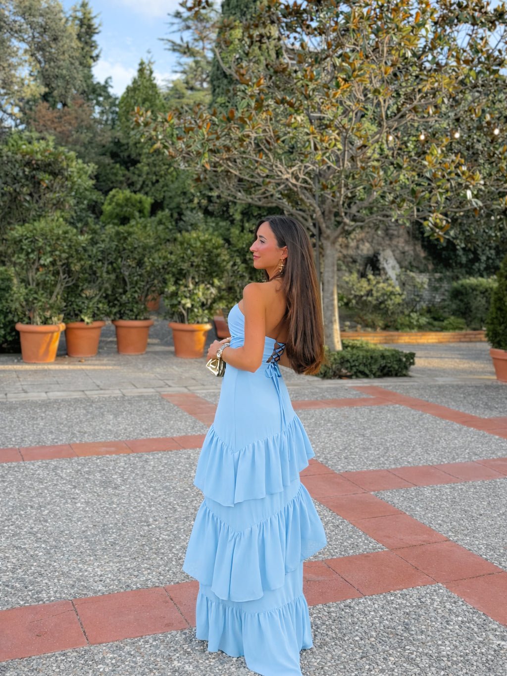 Vestido palabra volantes celeste