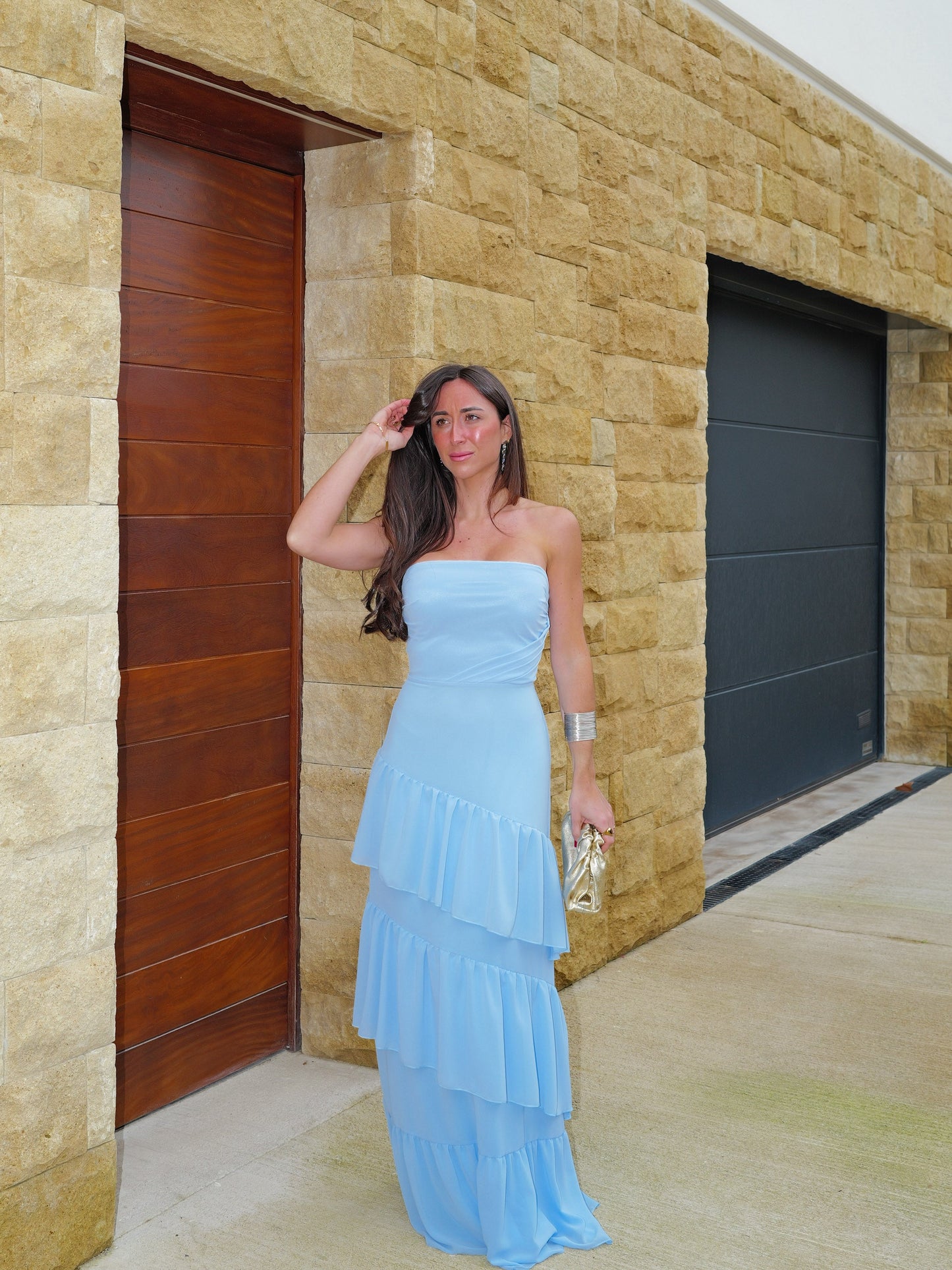 Vestido palabra volantes celeste