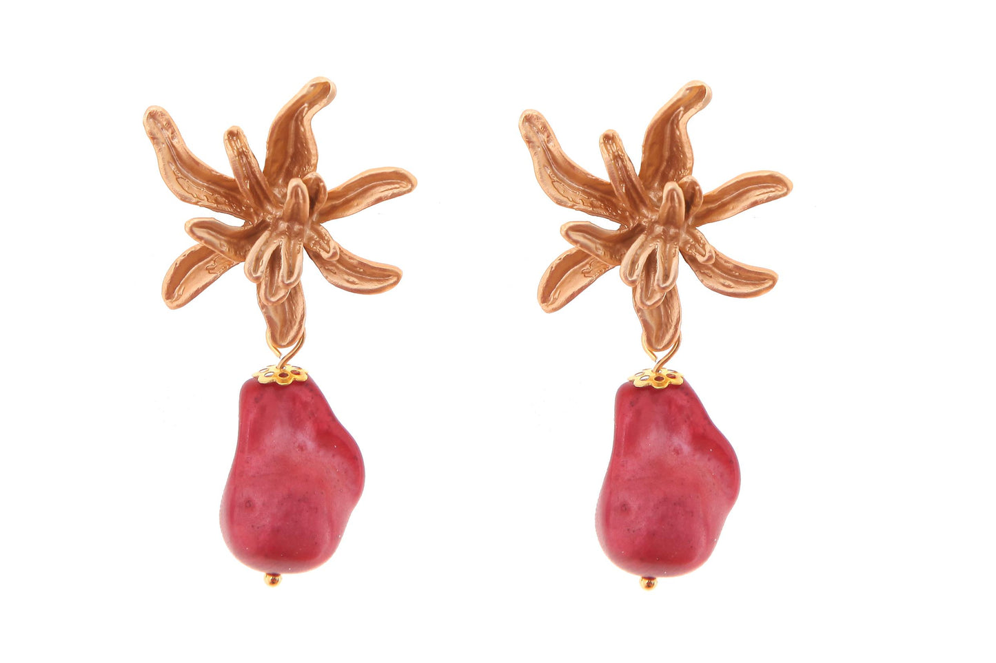 Pendiente de piedras nácar burdeos con cabezal flor