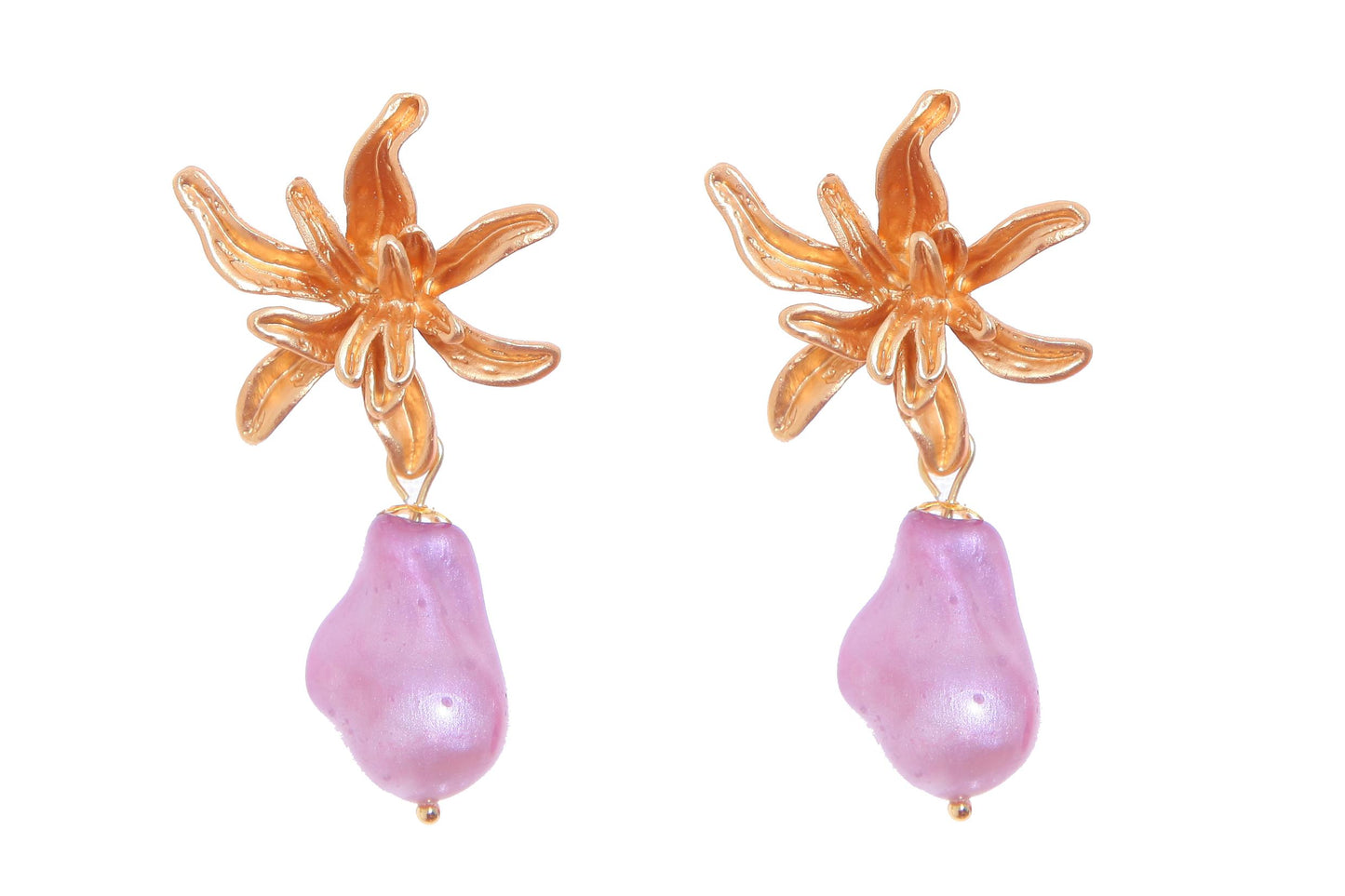 Pendiente de piedras nácar lila con cabezal flor