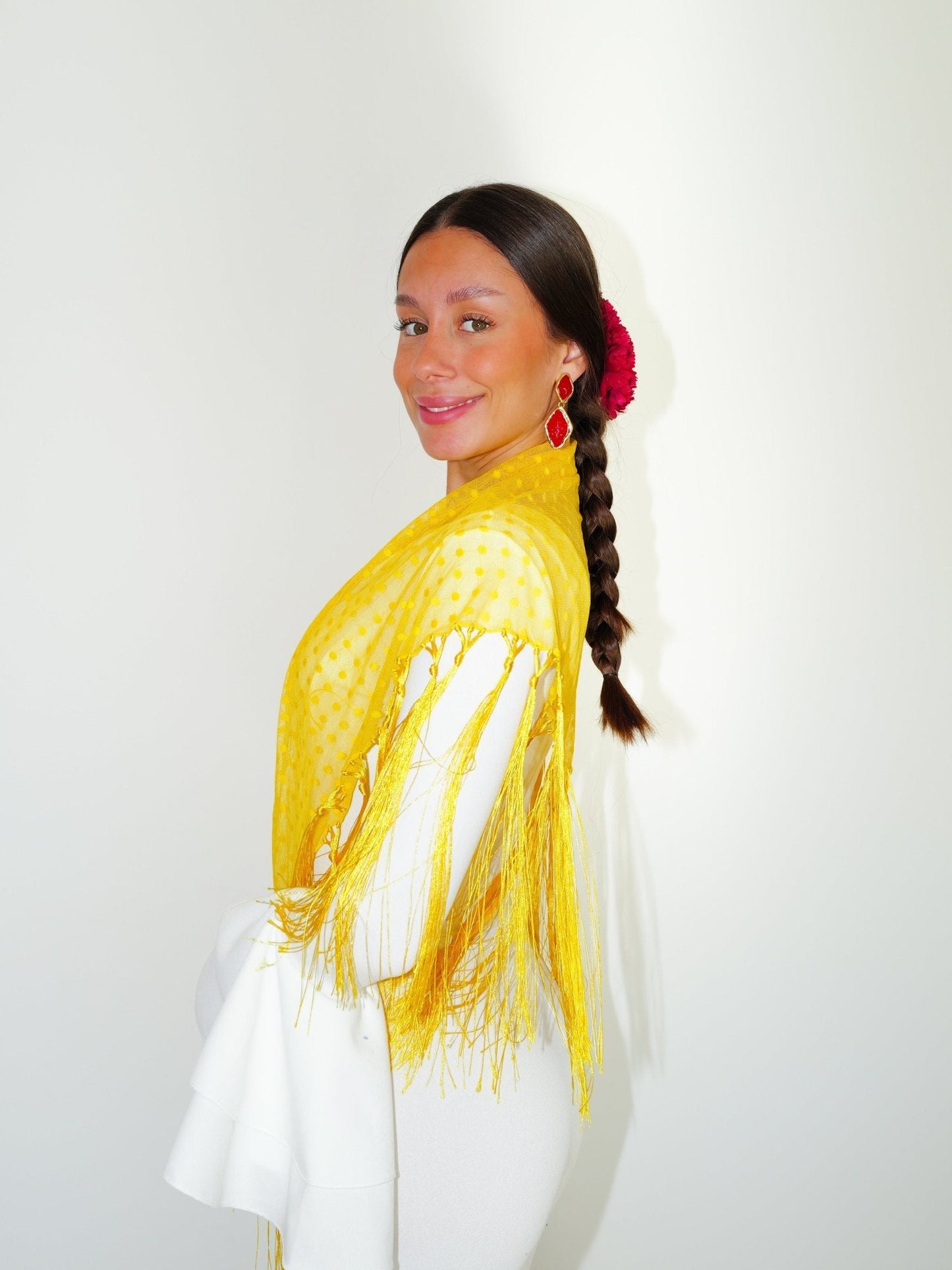 Mantón flamenca topos amarillo