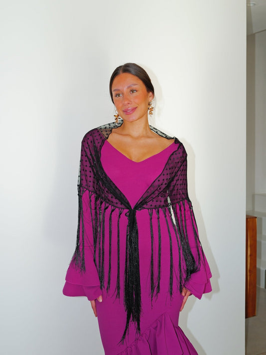 Mantón flamenca topos negro