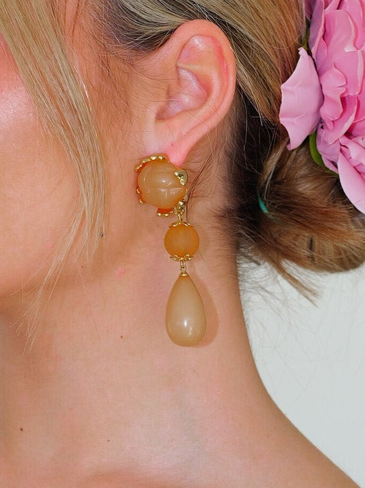 Pendientes cascada gota piedras amarillo