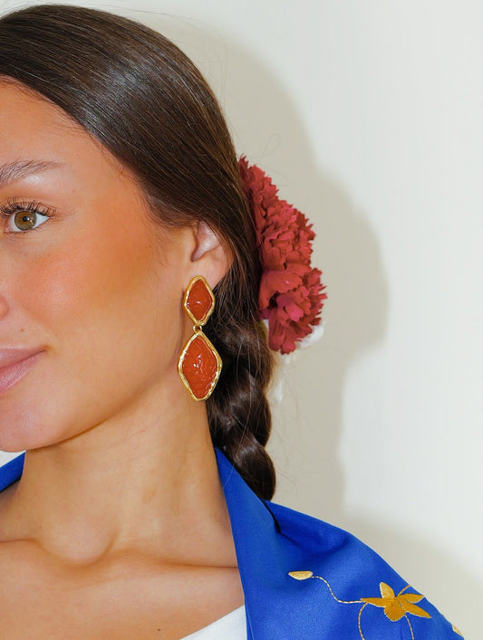 Pendientes rombos piedras naranja
