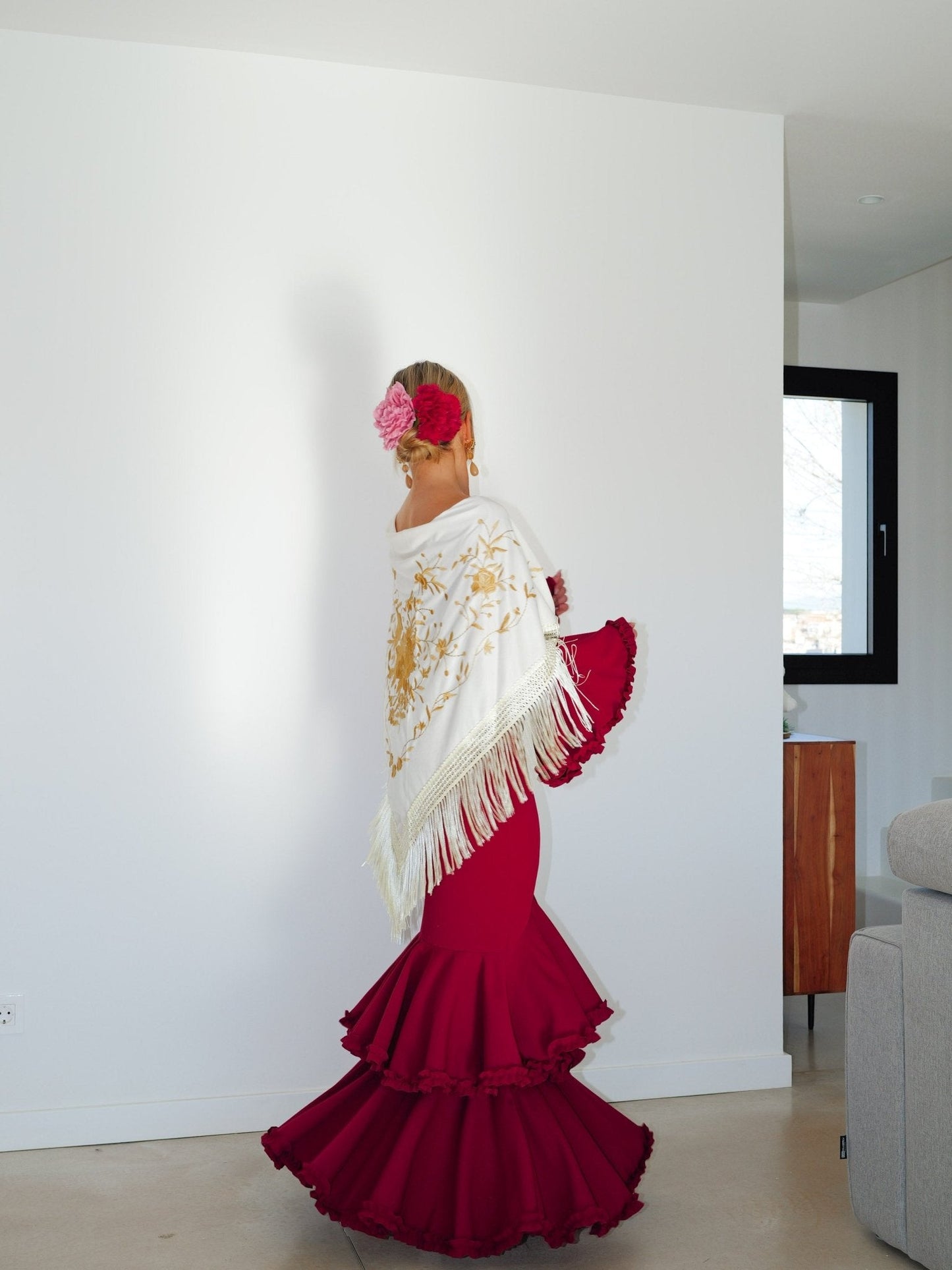 Traje flamenca asimétrico burdeos