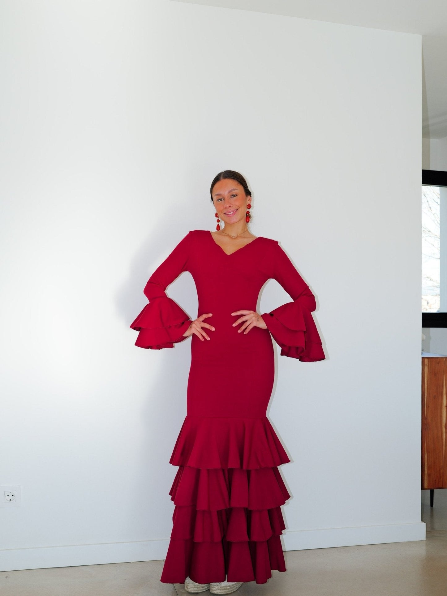Traje flamenca volantes burdeos