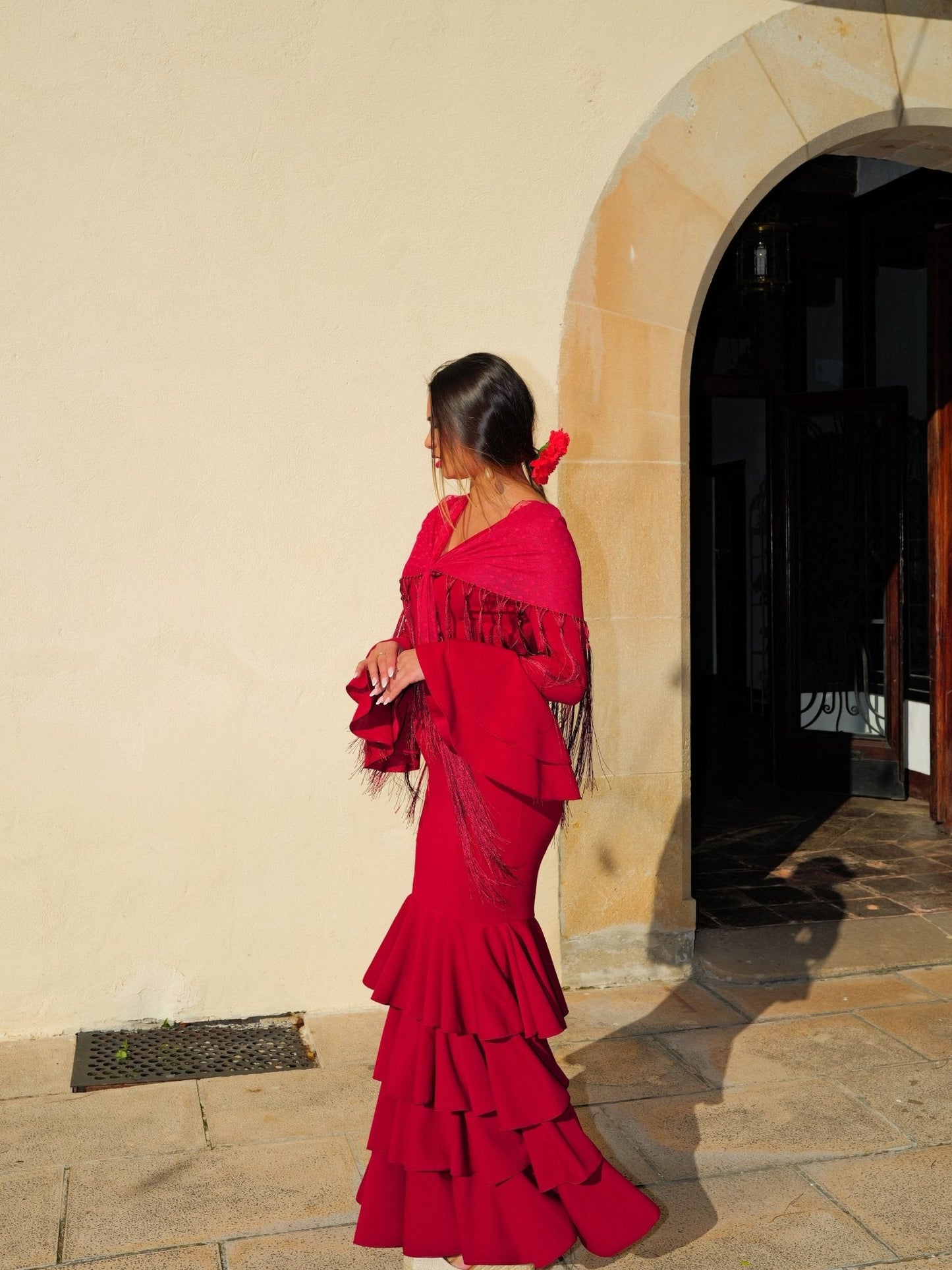 Traje flamenca volantes burdeos