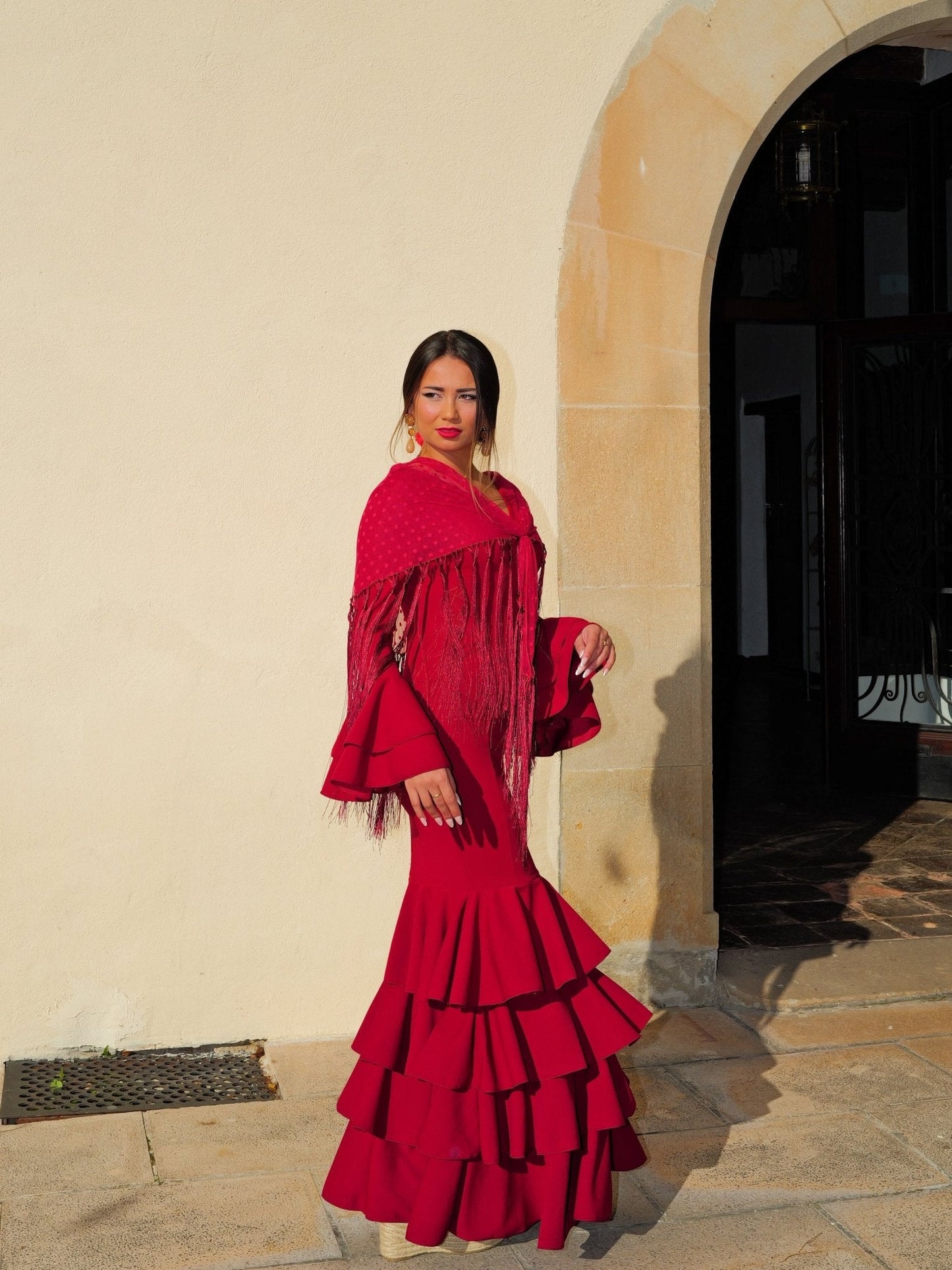 Traje flamenca volantes burdeos