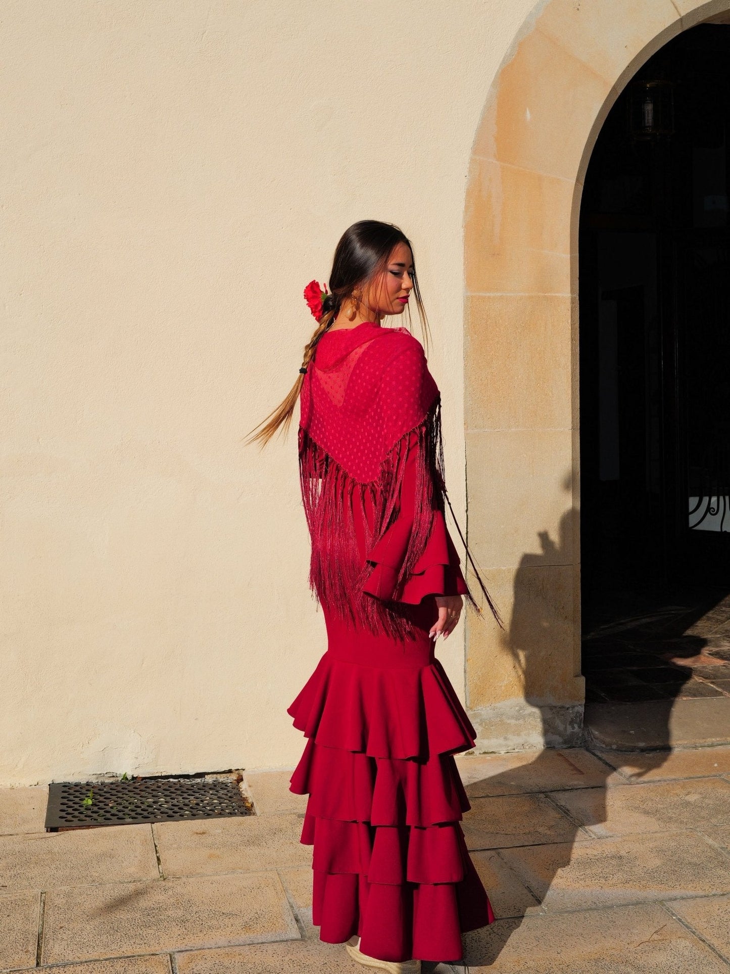 Traje flamenca volantes burdeos