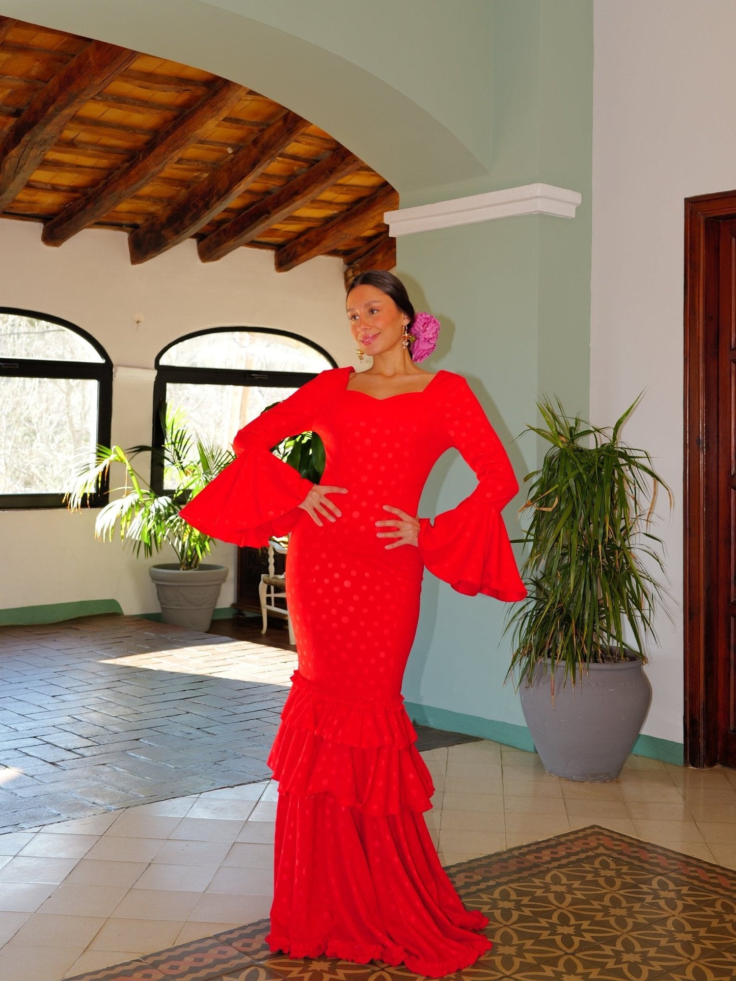 Traje flamenca volantes lunares rojo
