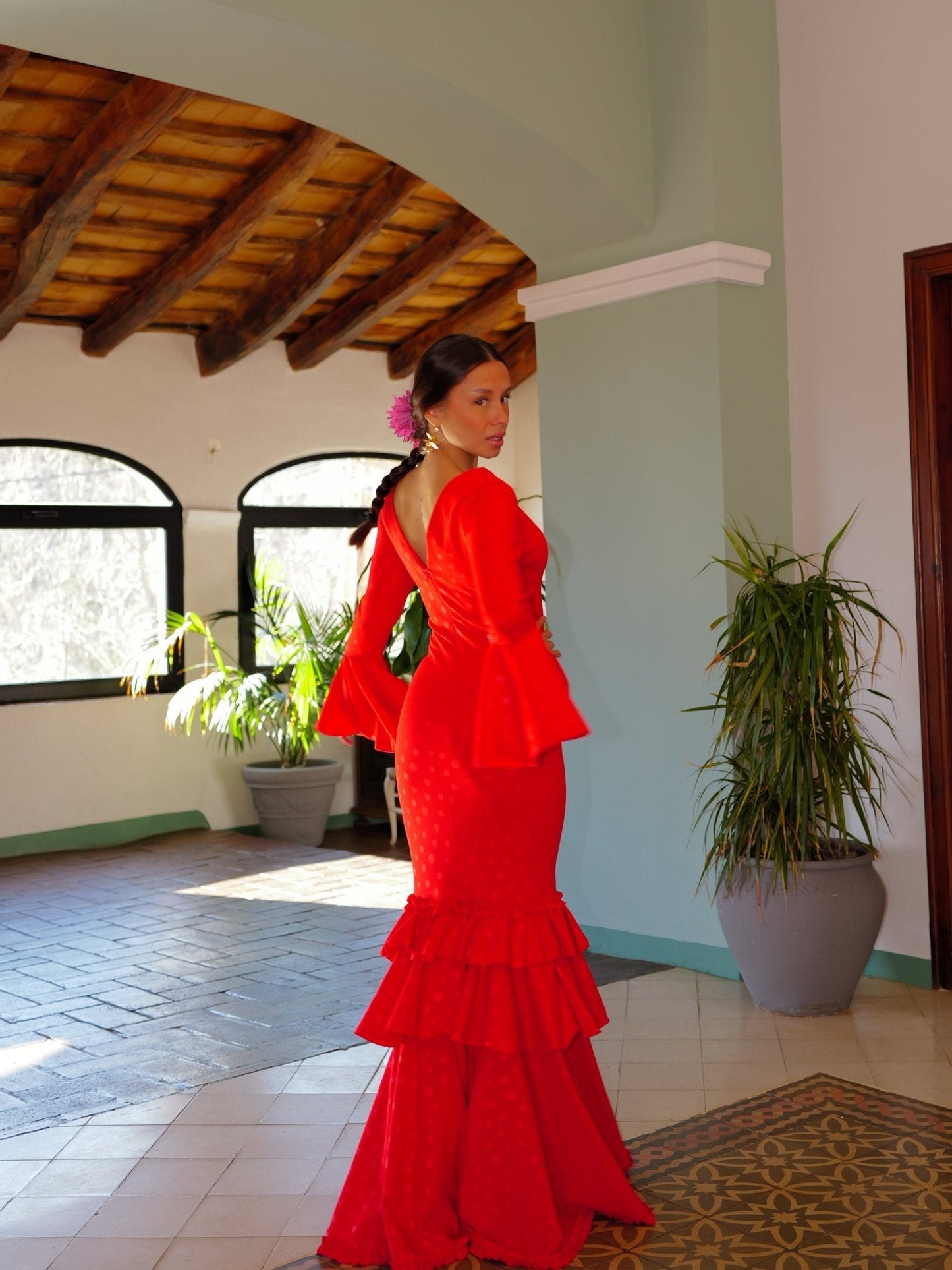 Traje flamenca volantes lunares rojo