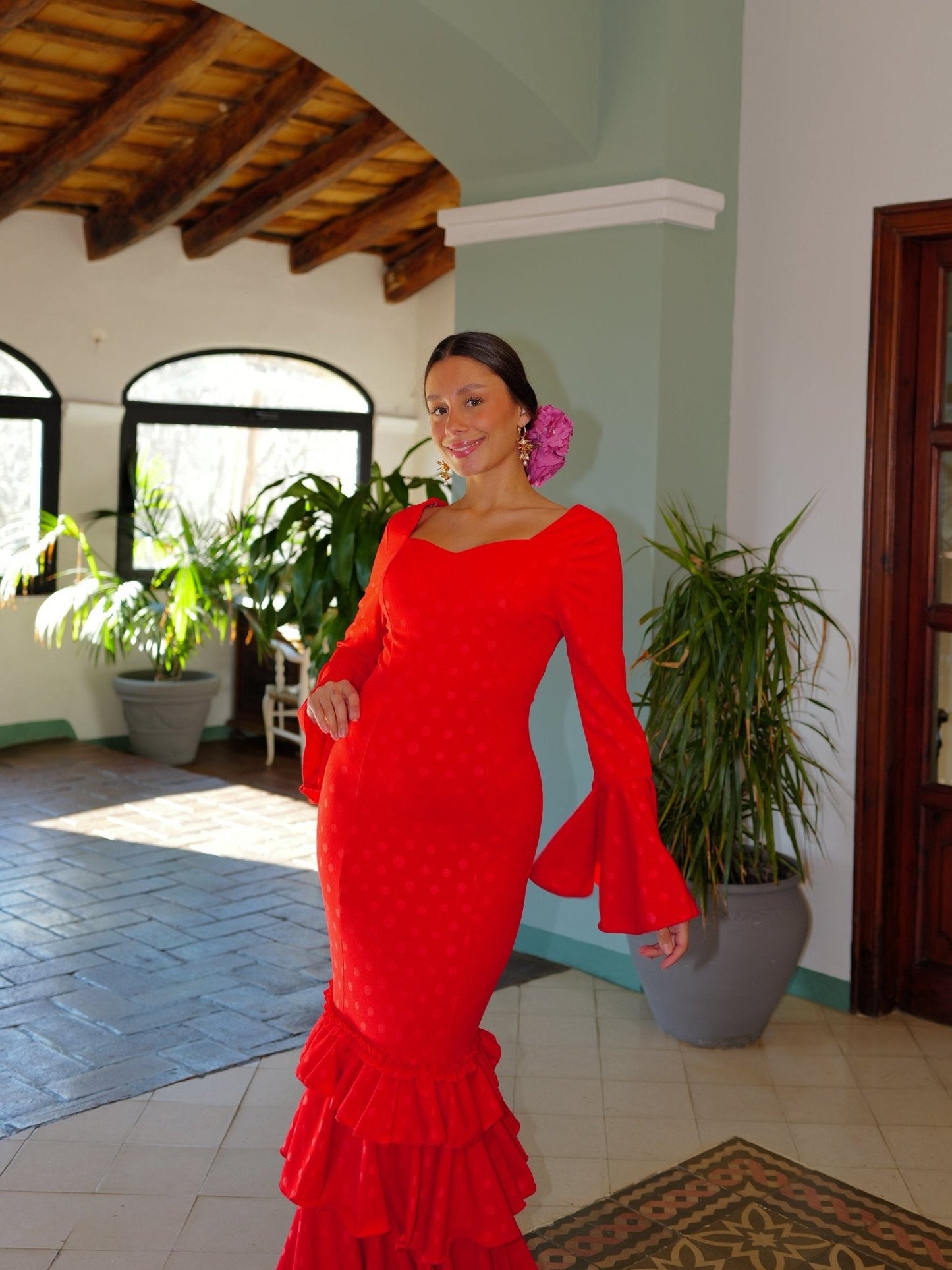 Traje flamenca volantes lunares rojo
